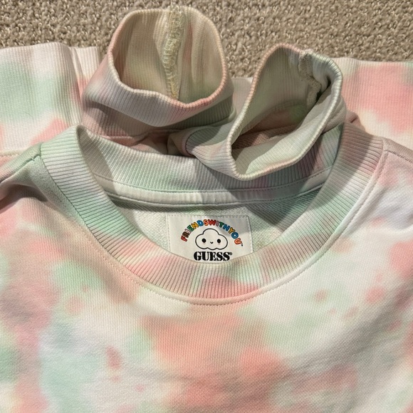 GUESS collab FRIENDS WITH YOU  SZ S,Pink/Mint Tie-Dye Smiley Crewneck sweatshirt - Picture 7 of 9